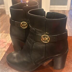 Michael Kors Black Heeled Boots with Gold Accent